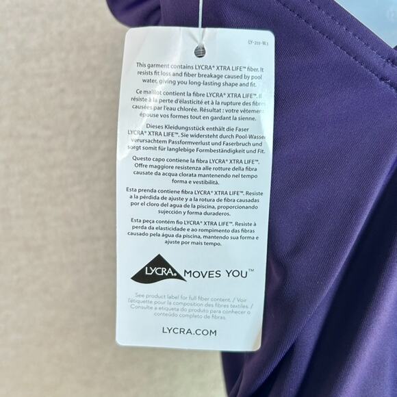 NEW Lands End Womens One PIece Swimsuit Size Large 12 Deep Purple Lycra Cross - Picture 5 of 10